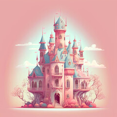 Whimsical cotton candy kingdom with pastel colors and castle in the cloud ,made with Generative AI