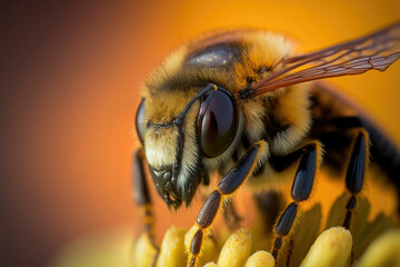 Close up macro of a honey bee ,made with Generative AI