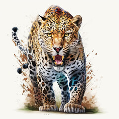 Fototapeta na wymiar Colorful watercolor painting of a jaguar ,made with Generative AI
