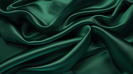 Fototapeta premium Dark Green Luxurious Silk Satin: Opulent, Glossy, and Elegant Background Designs. Generative AI Illustration.