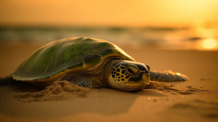 A cute turtle on the beach