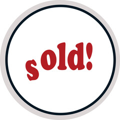 Round sticker or badge with the word sold.