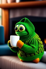 frog sitting on a cup