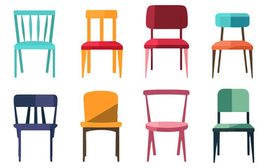 set vector illustration of colorful chairs isolated on white background