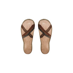 Vacation shoes, brown and lilac slates, beach flip-flops, watercolor illustration isolated on a white background