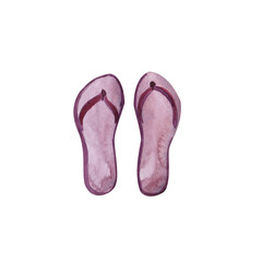 Vacation shoes, brown and lilac slates, beach flip-flops, watercolor illustration isolated on a white background