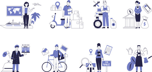Fototapeta premium Set of various workers in the service industry. Vector concepts of services.