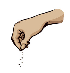 A hand is holding a pinch of salt. Vector drawing