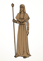 Vector drawing. Egyptian chief with a rod