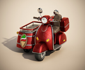 Classic vintage scooter and ice cream cart. 3D illustration