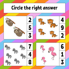 Circle the right answer. Education developing worksheet. Activity page with pictures. Game for children. Funny character. Cartoon style. Vector illustration.