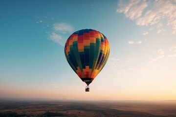 Fototapeta premium Colorful Hot Air Balloons in Blue Sky Horizon. Copy Space Background