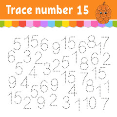 Trace number . Handwriting practice. Learning numbers for kids. Education developing worksheet. Activity page. Vector illustration.