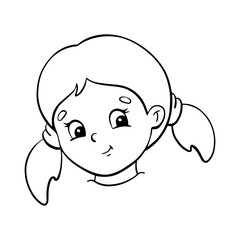 Little cute girl. Coloring page for kids. Digital stamp. Cartoon style character. Vector illustration isolated on white background.
