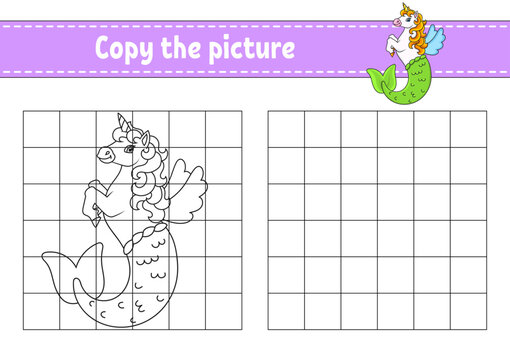 Copy the picture. Coloring book pages for kids. Education developing worksheet. Game for children. Handwriting practice. cartoon character.