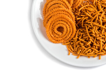 Indian Snack : Besan (Gram flour) Sev and chakli, chakali or Murukku.