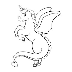 Coloring page for kids. Magic unicorn. Fairy horse. Digital stamp. Cartoon style character. Vector illustration isolated on white background.