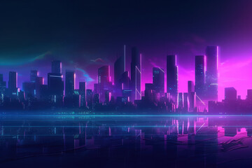 Plakat Modern City Skyline in Blue and Purple Hues
