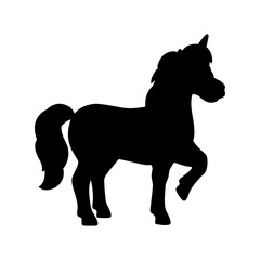 Black silhouette unicorn. Design element. Vector illustration isolated on white background. Template for books, stickers, posters, cards, clothes.