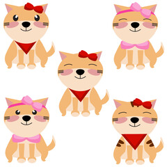 Vector set of cute orange cat isolated on white background.