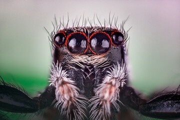 Detail of the head of a jumping spider. Salticidae very close up. © Stanislav