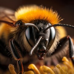 Macro Close-Up of Bumblebee in Black and Yellow - generative AI