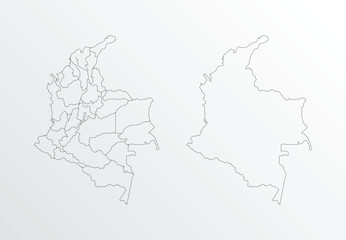Black Outline vector Map of Colombia with regions