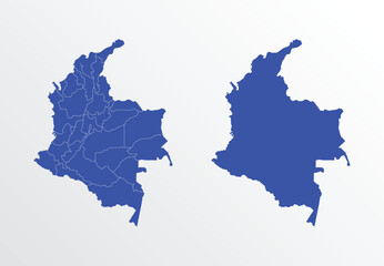 Blue Map of Colombia with regions