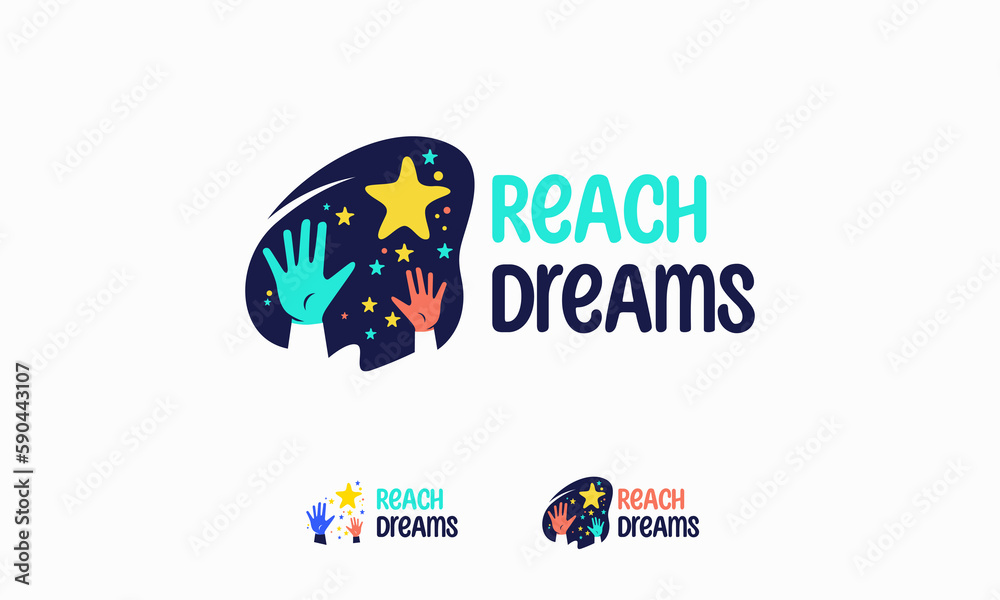 Wall mural reaching star fun logo, online learning logo designs vector, kids dream logo, reach dreams logo