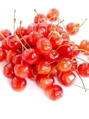 白背景に沢山のサクランボ、さくらんぼ、佐藤錦、山形県産のチェリー