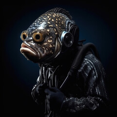 Underwater Dreams: Scuba Diver Transformed into a Steampunk Fish in Artwork