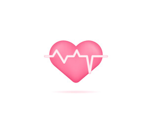 health monitoring, heart health checkups, heart rate measurements, medical health. symbol or icon of a red heart with a white pulse line. 3d and realistic concept design. vector elements
