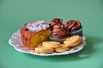 Closeup of Easter cookies on green background