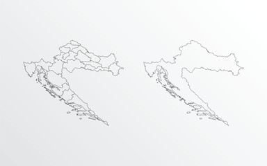 Black Outline vector Map of Croatia with regions