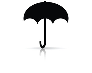 black and white silhouette vector design of a simple umbrella commonly used to protect the body from rainwater with a shadow effect at the bottom