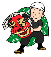 獅子舞をする男性