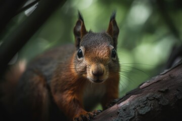 Fototapeta premium squirrel in the forest tree, generative ai