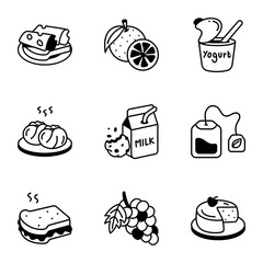 Set of Healthy Food Hand Drawn Icons 

