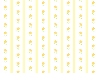 黄色の花模様とストライプの背景