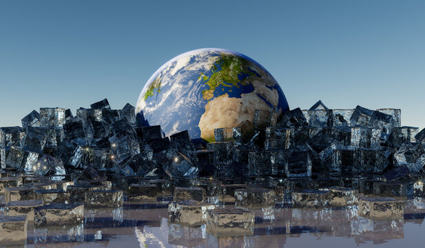 the earth in a heap of ice cubes - 3D Illustration