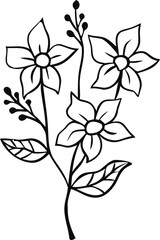 hand-drawn botanical flower and leaves 