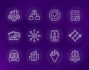 business management icons, line vector set