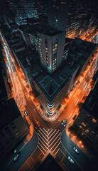 Fototapeta na wymiar Nocturnal streetscapes in a big city at night with long exposure from a DJI Mavic 3 bird's eye perspective aspect ratio 9:16 - Generative AI