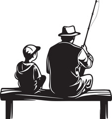 Fishing Father and son, fishing rods, Vector illustration, SVG