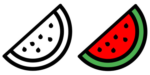 Watermelon icon png.Outline and colorful illustration of watermelon slice with transparent background.Watermelon sign symbol. - obrazy, fototapety, plakaty