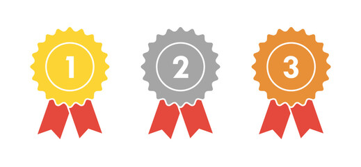 Gold Silver Bronze Rank Medals Vector Icon Illustration