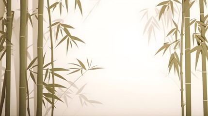 This is a romantic picture bamboo. Minimal style,The background slightly sunny, In the yard,breeze,gentle,The sun casts its shadow on the white wall.