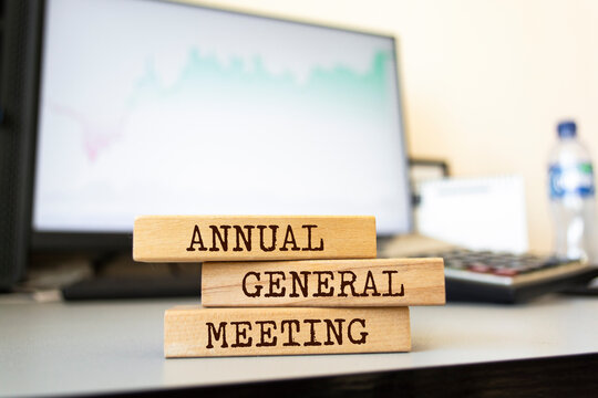 Wooden blocks with words 'ANNUAL GENERAL MEETING'. Business concept