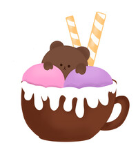 bear ice cream,brown bear,dessert,food,cups,ice cream cup,cute cup,love bear,ping ice cream
