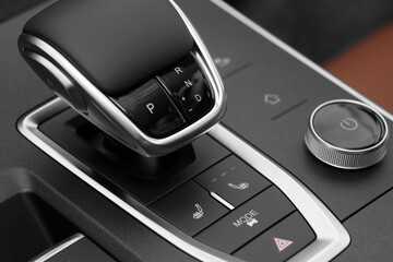 Gear lever for automatic transmission. Transmission control dial. Premium luxury SUV elements. Car...
